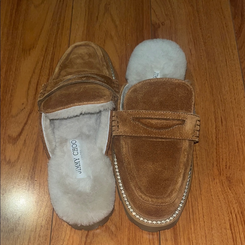 Jimmy Choo Brown Suede Loafers with Fur Lining
